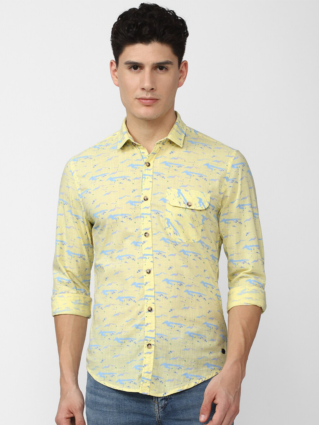 

Peter England Casuals Men Slim Fit Printed Pure Cotton Casual Shirt, Yellow
