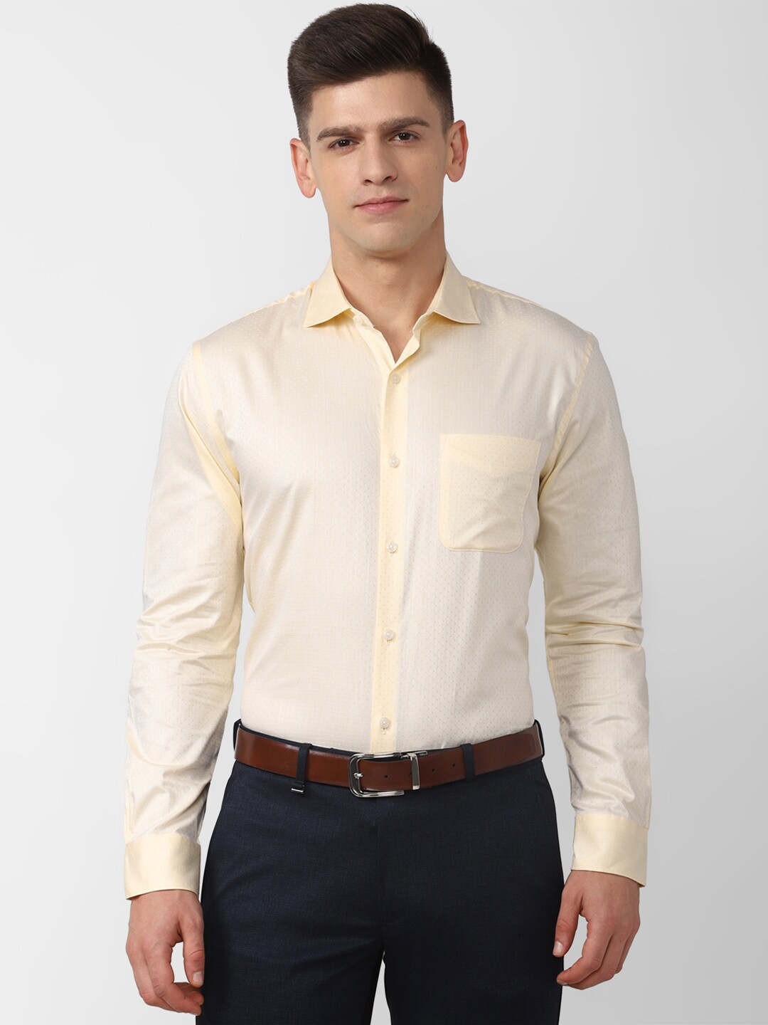 

Peter England Elite Men Slim Fit Pure Cotton Formal Shirt, Beige