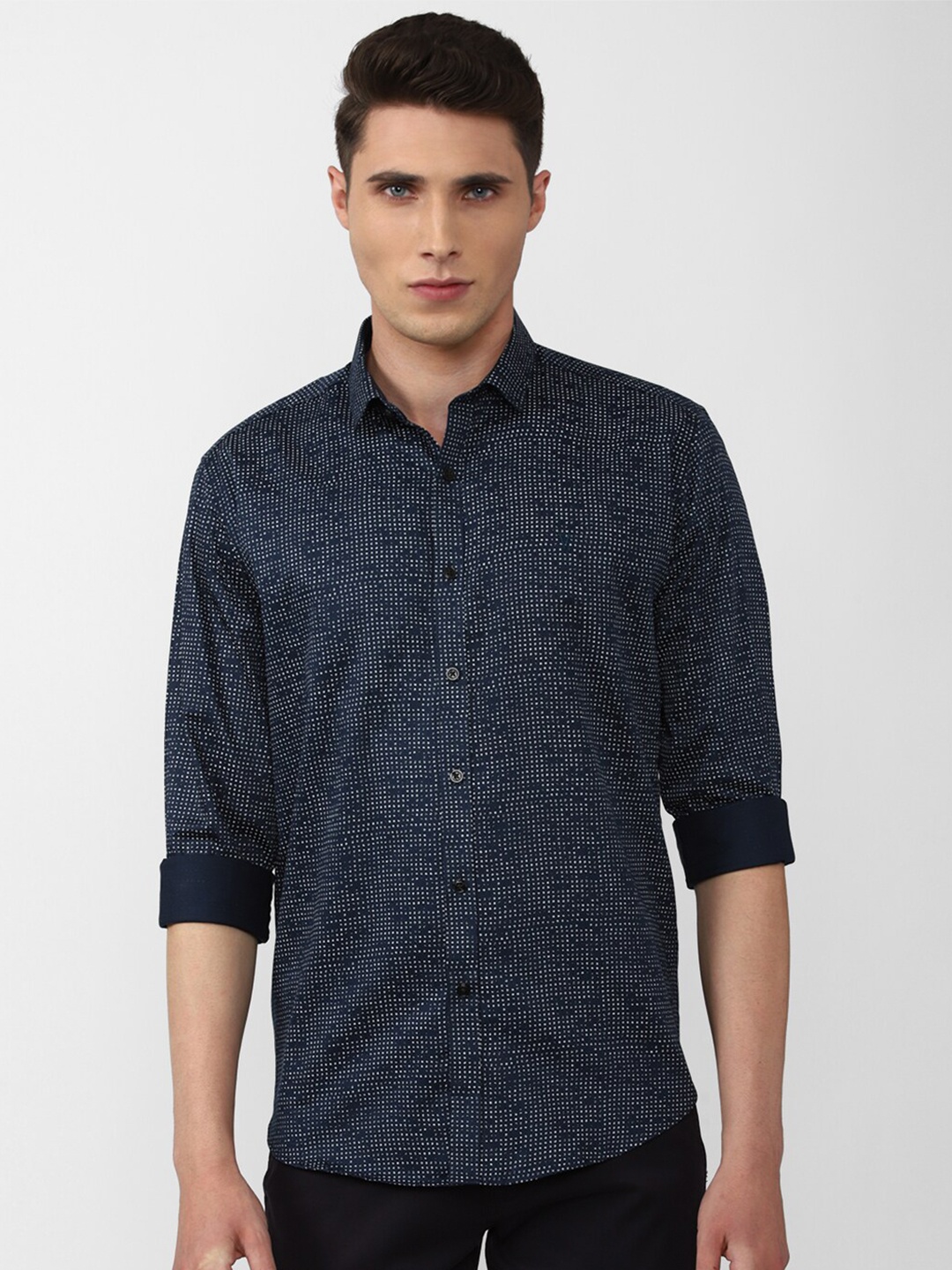 

V Dot Men Slim Fit Printed Casual Shirt, Navy blue