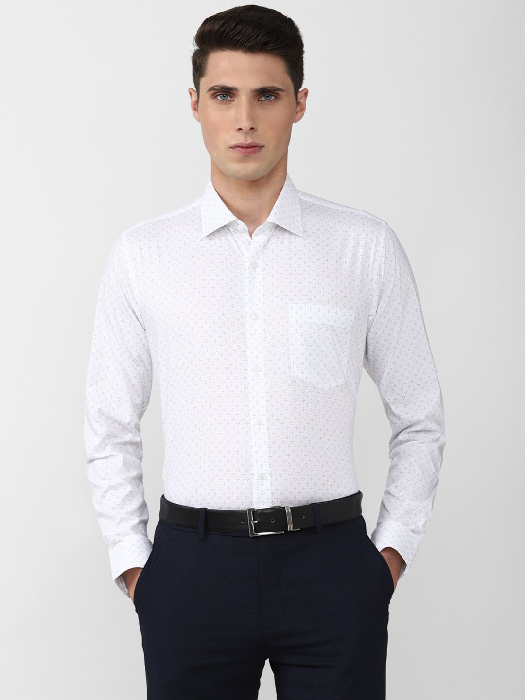 

Van Heusen Men Slim Fit Printed Cotton Formal Shirt, White