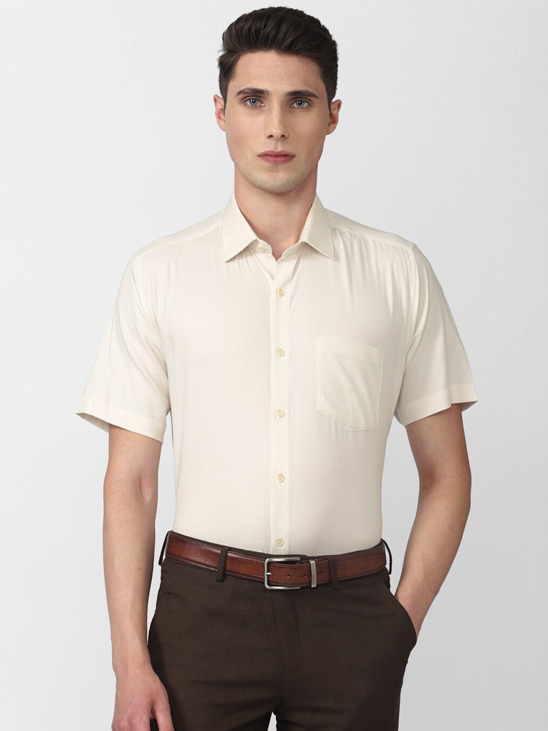 

Van Heusen Men Cotton Regular Fit Solid Formal Shirt, Beige
