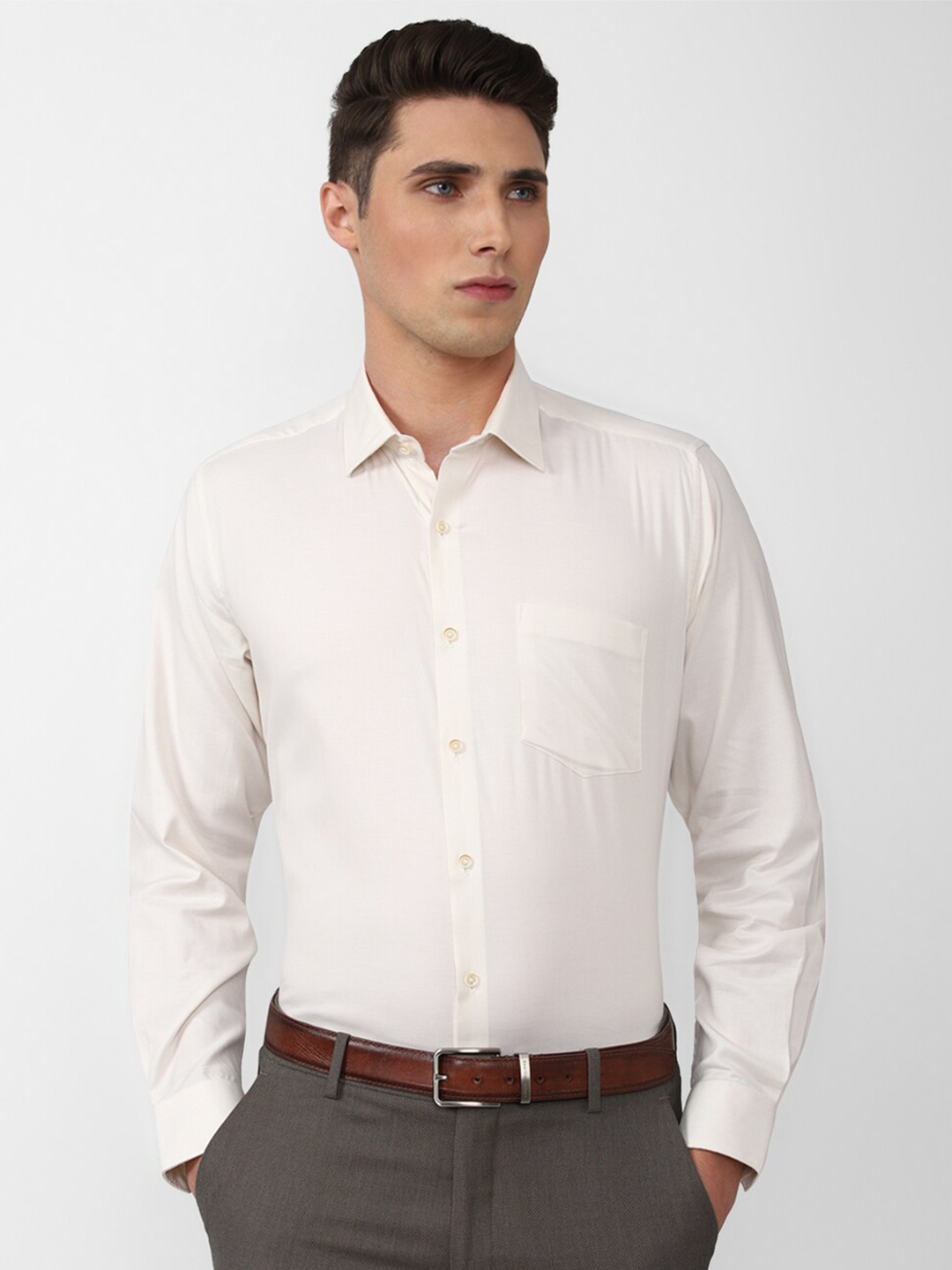 

Van Heusen Men Solid Cotton Regular Fit Formal Shirt, Cream