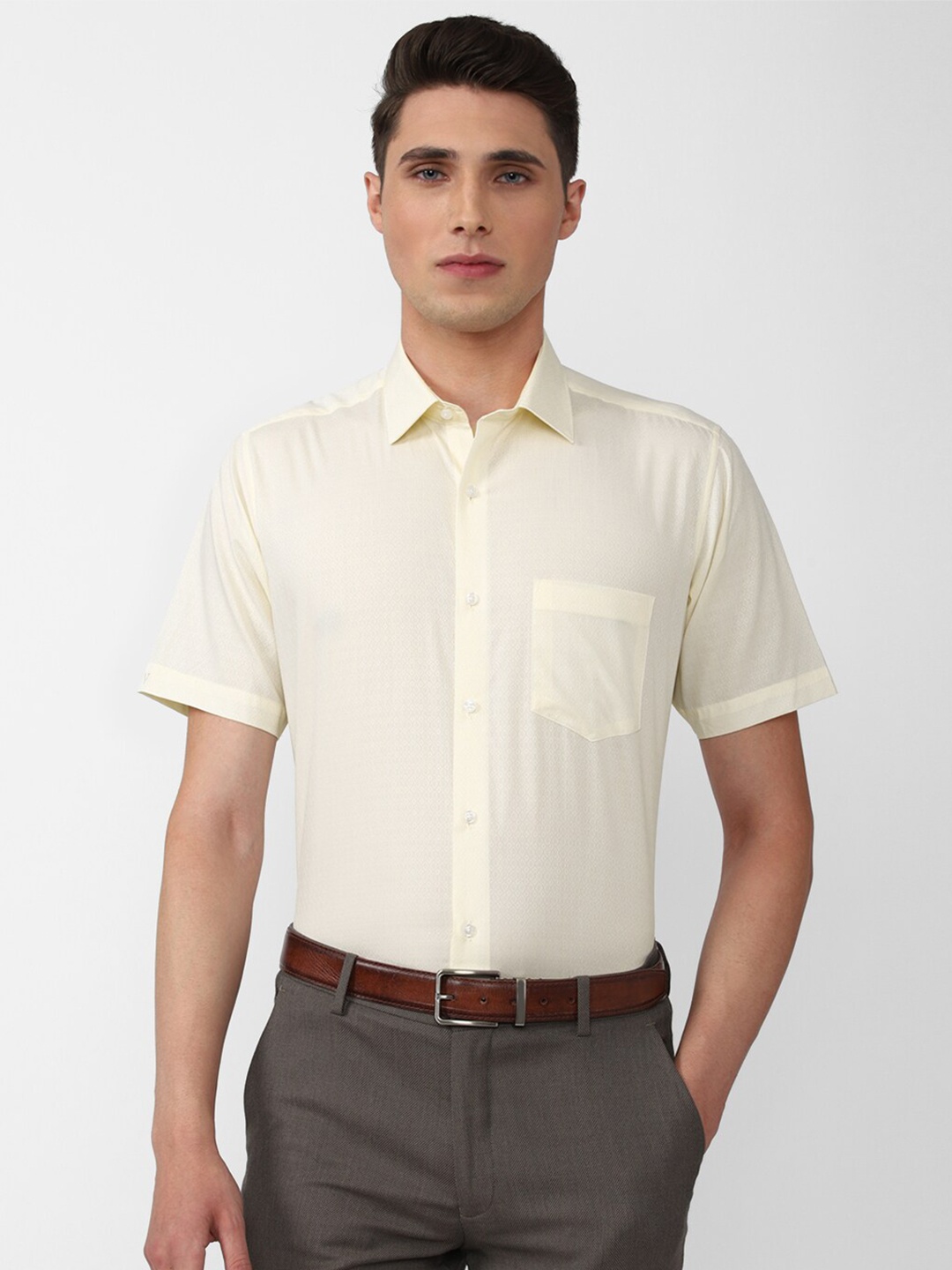 

Van Heusen Men Cotton Self designed Regular Fit Formal Shirt, Yellow