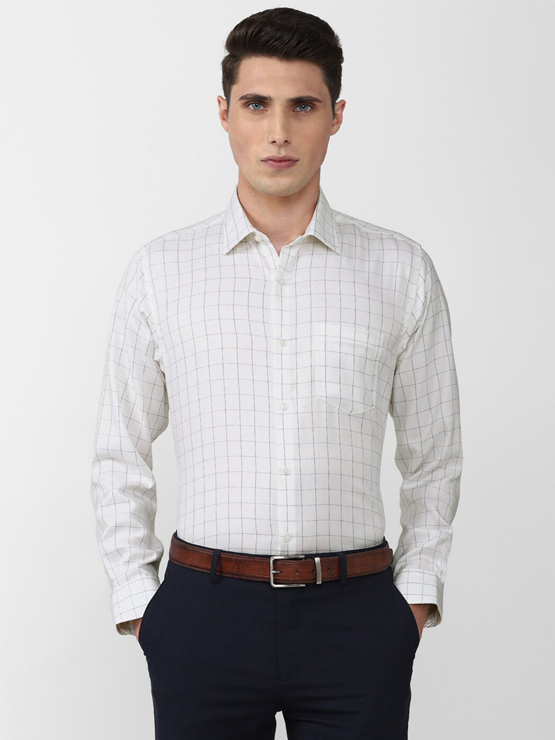 

Van Heusen Men Cotton Grid Tattersall Checks Checked Formal Shirt, White