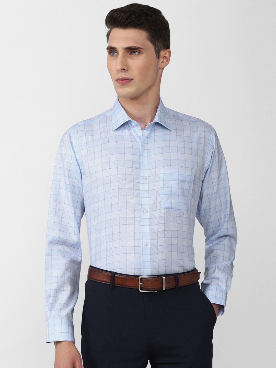 

Van Heusen Men Cotton Checked Formal Shirt, Blue