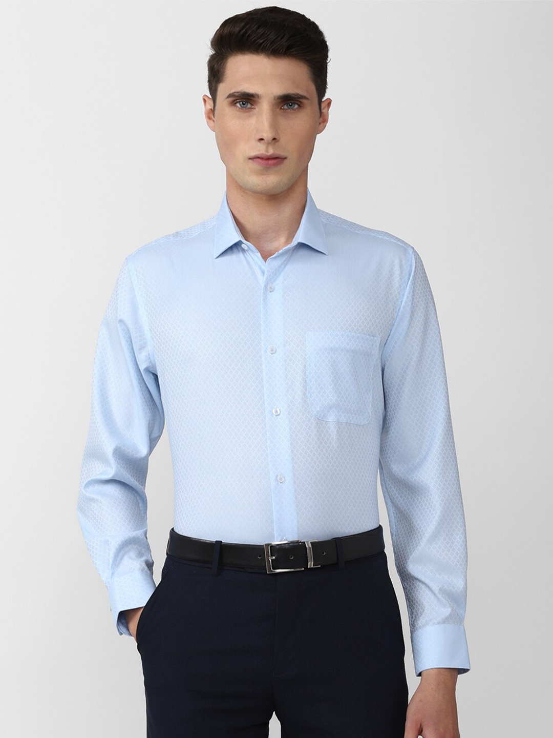 

Van Heusen Men Cotton Self Design Formal Shirt, Blue