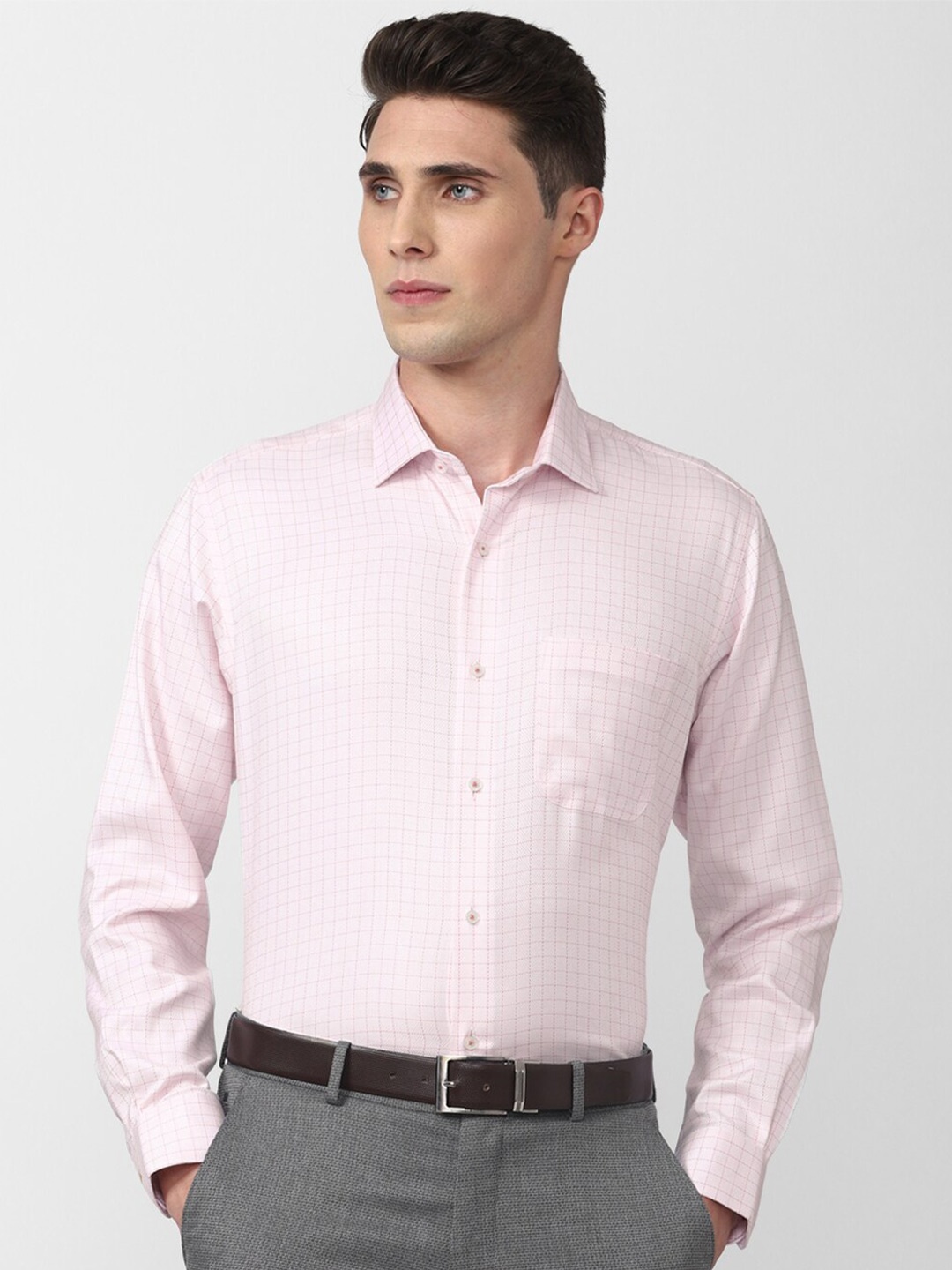 

Van Heusen Men Pink Cotton Tattersall Checks Checked Formal Shirt