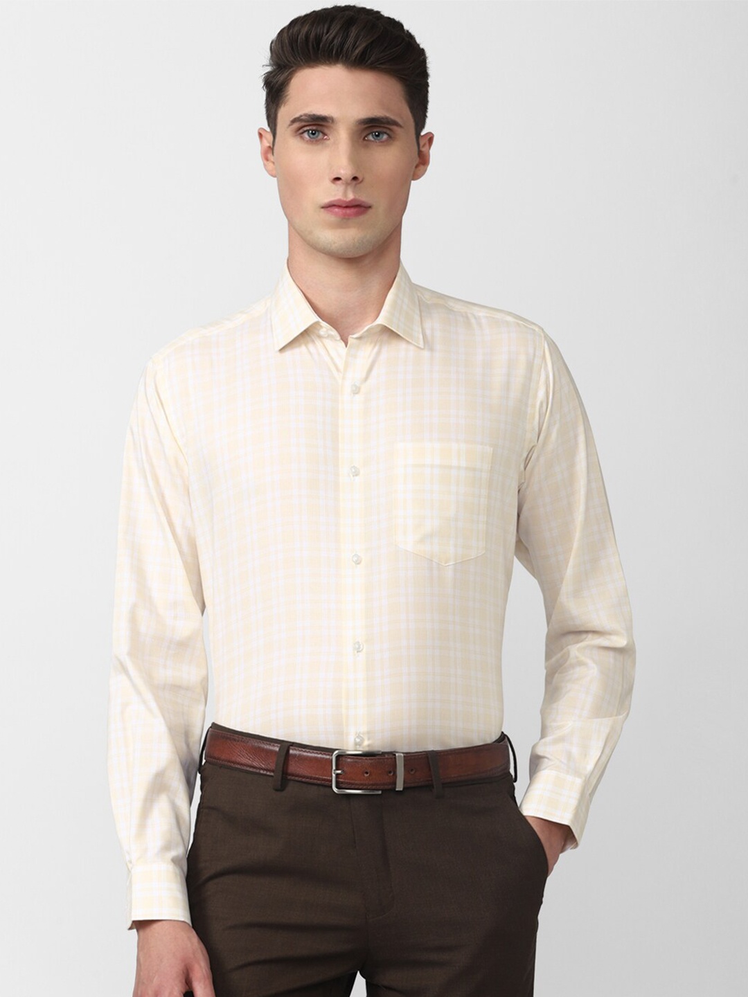 

Van Heusen Men Cotton Checked Regular Fit Formal Shirt, Cream