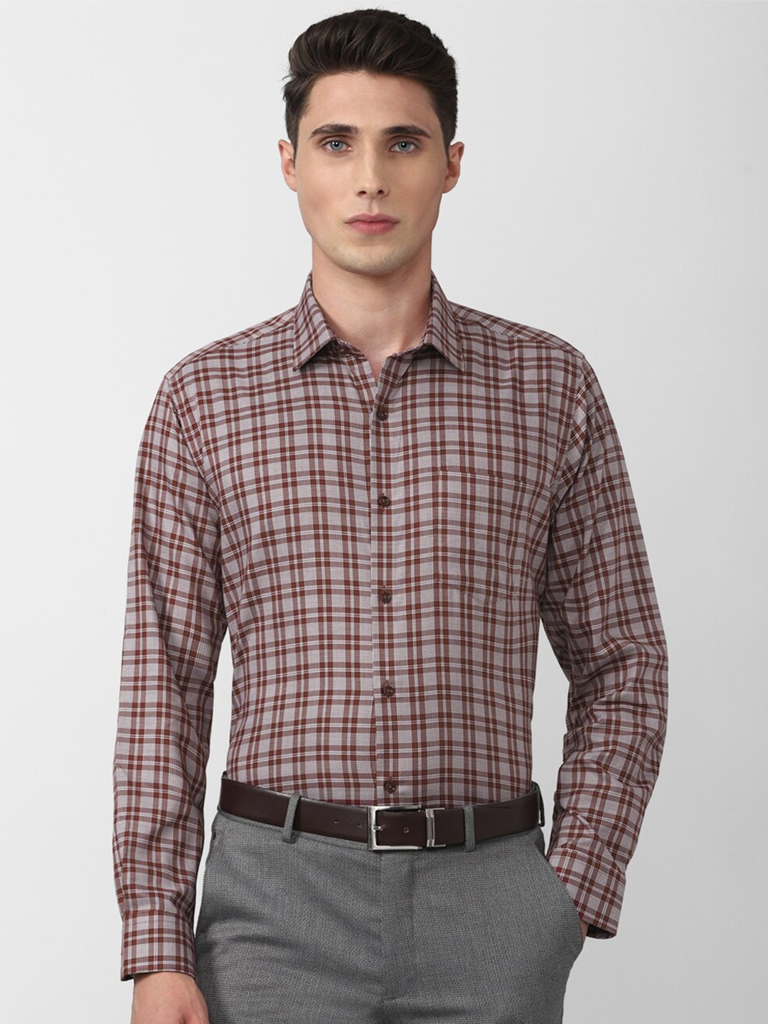 

Van Heusen Men Cotton Regular Fit Checked Formal Shirt, Maroon