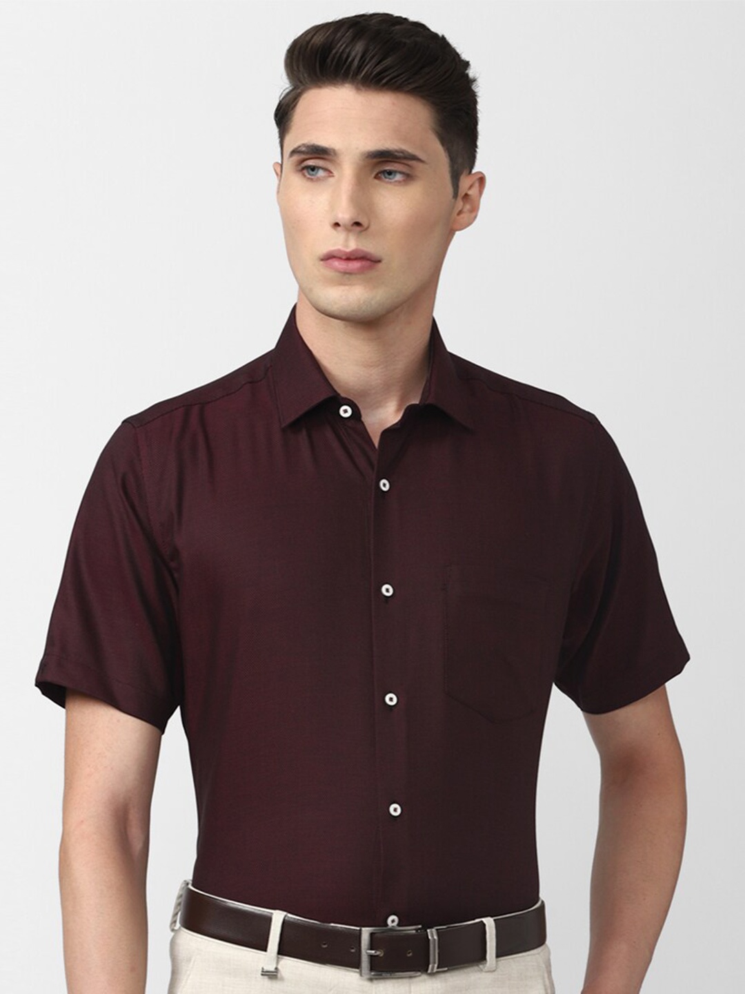 

Van Heusen Men Solid Regular Fit Pure Cotton Formal Shirt, Brown