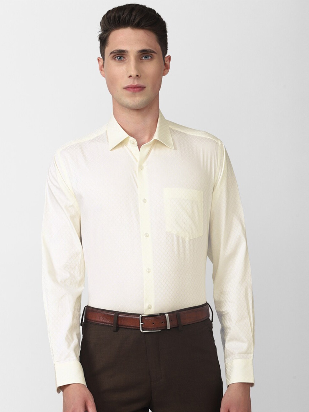 

Van Heusen Men Self Design Pure Cotton Formal Shirt, Cream