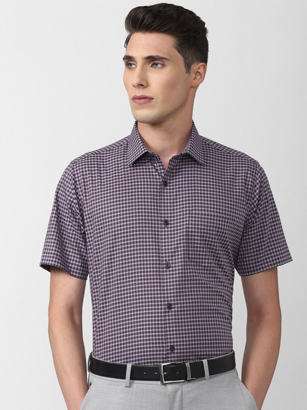 

Van Heusen Men Grid Tattersall Checks Formal Shirt, Purple