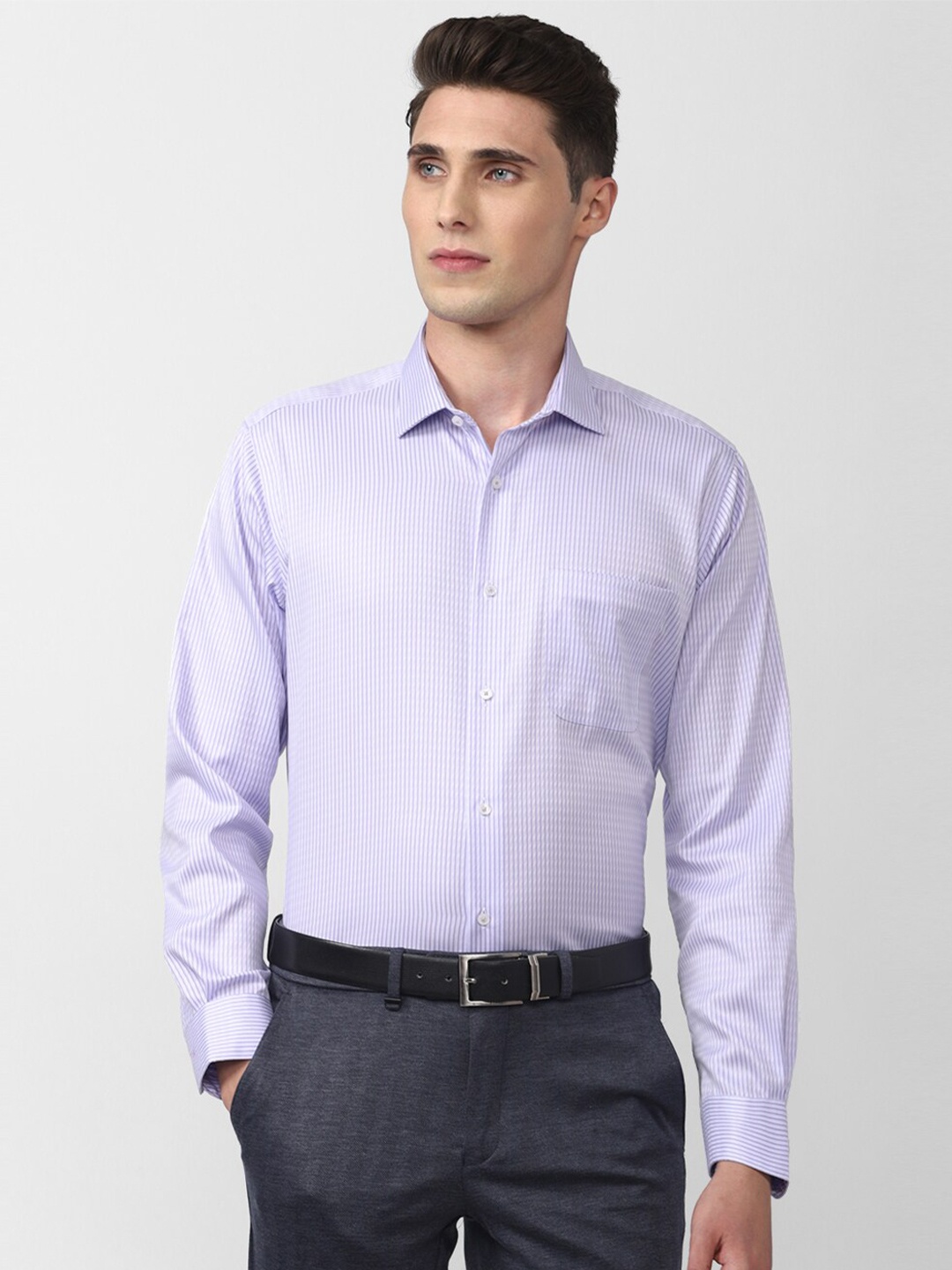 

Van Heusen Men Cotton Striped Printed Regular Fit Formal Shirt, Purple