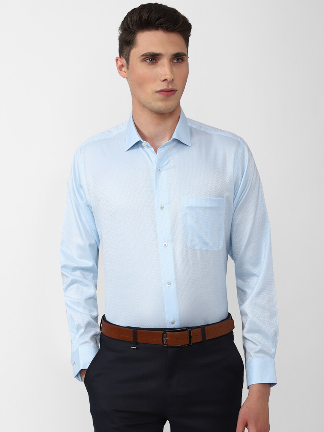 

Van Heusen Men Textured Regular Fit Cotton Formal Shirt, Blue