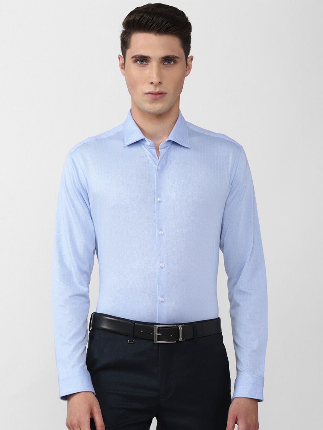

Van Heusen Men Textured Slim Fit Cotton Formal Shirt, Blue