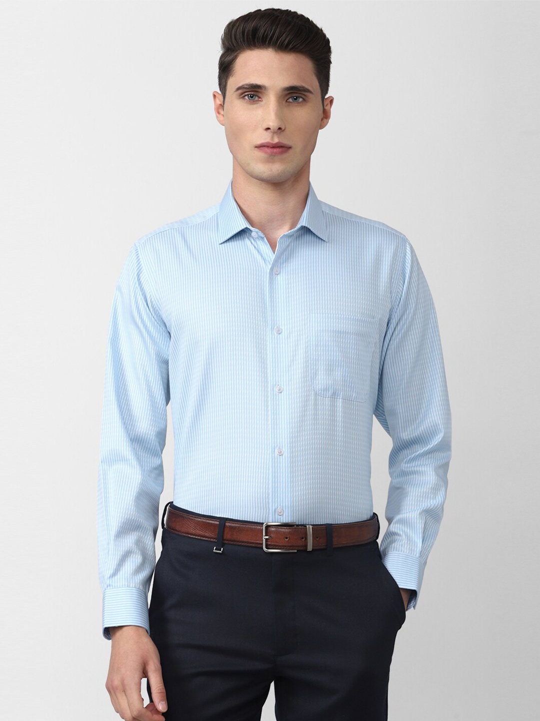 

Van Heusen Men Cotton Self designed Regular Fit Formal Shirt, Blue