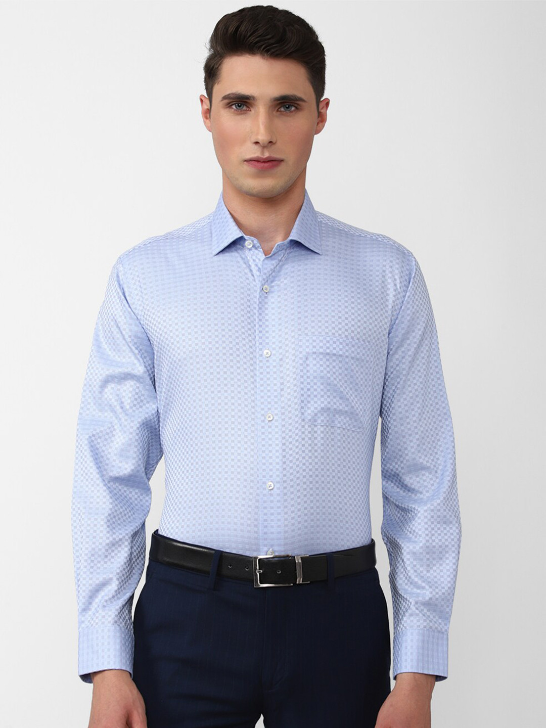 

Van Heusen Men Self Designed Regular Fit Formal Shirt, Blue