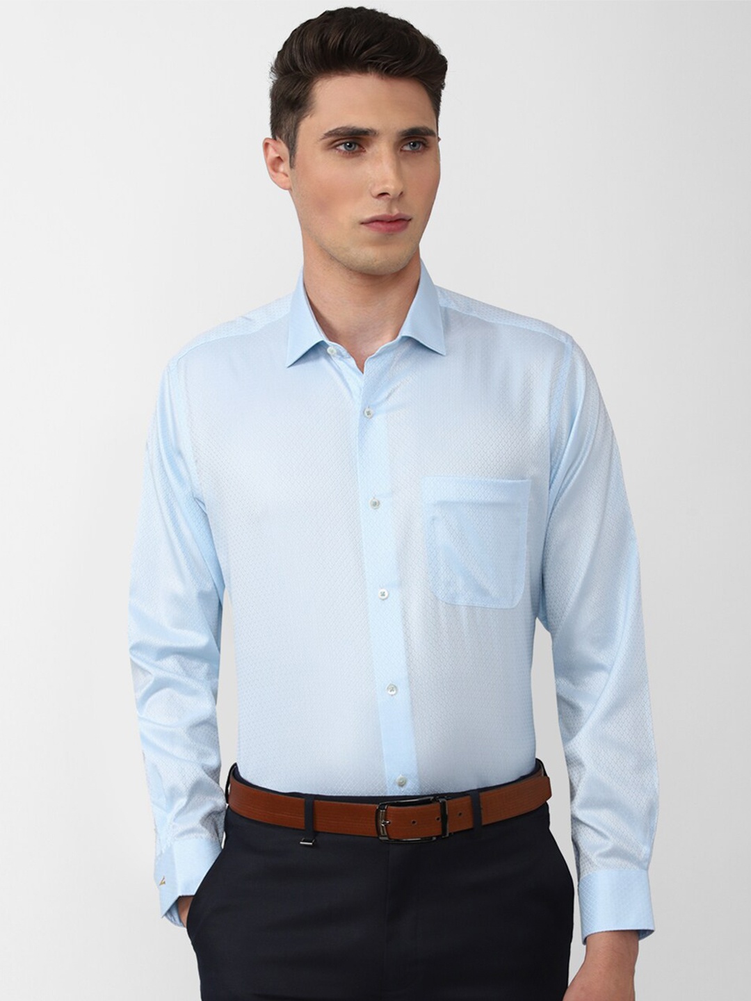 

Van Heusen Men Textured Regular Fit Formal Shirt, Blue