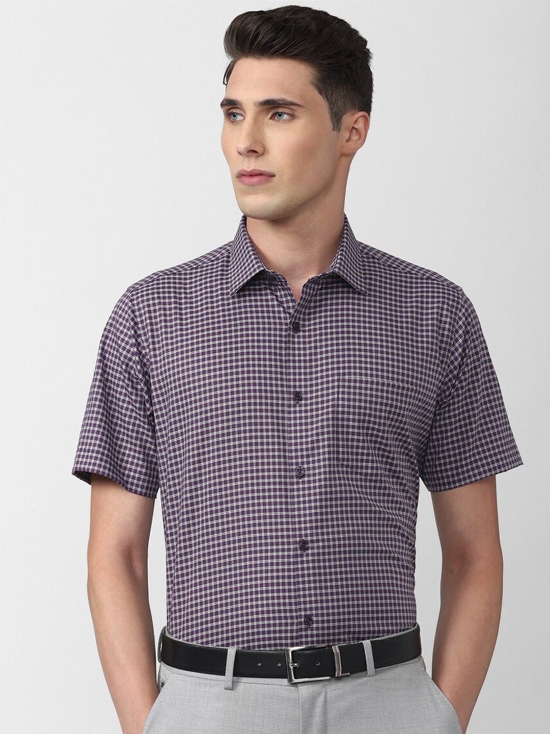 

Van Heusen Men Cotton Regular Fit Checked Formal Shirt, Purple