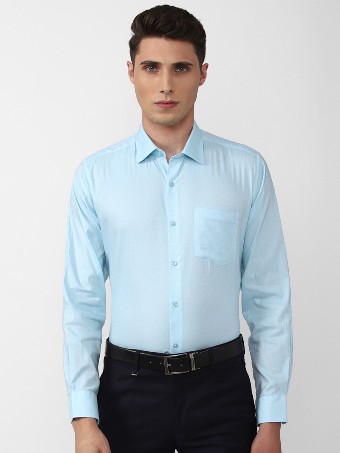 

Van Heusen Men Cotton Regular Fit Solid Formal Shirt, Blue