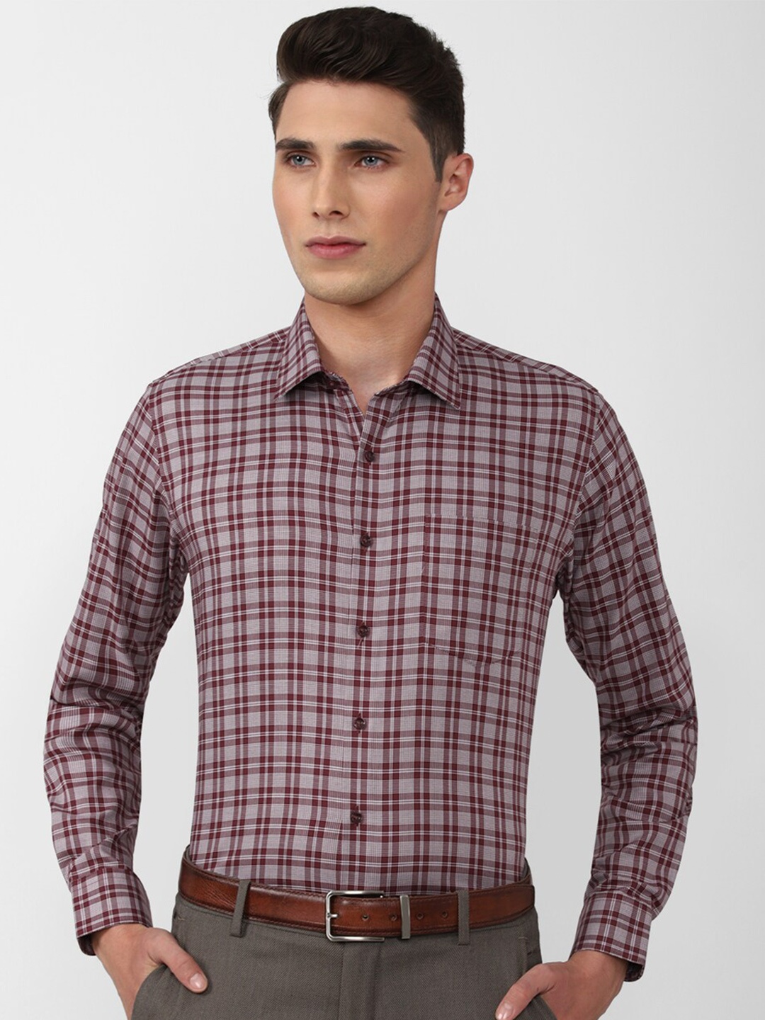 

Van Heusen Men Cotton Slim Fit Checked Formal Shirt, Maroon