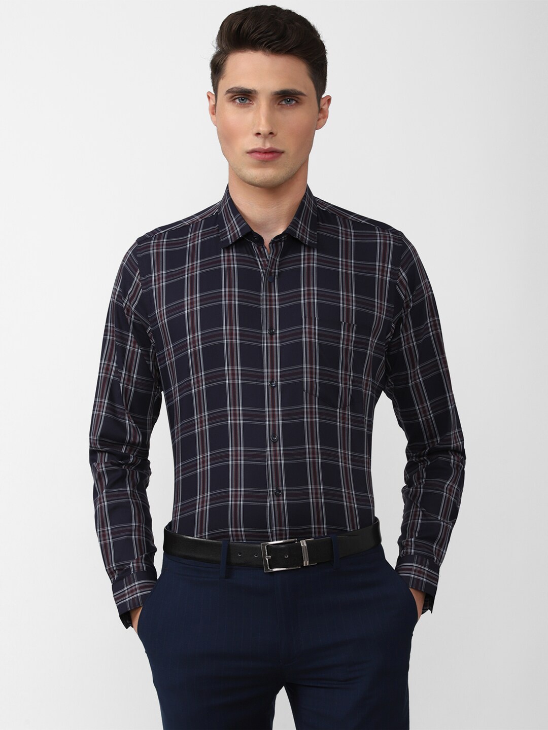 

Van Heusen Men Slim Fit Tartan Checks Checked Formal Shirt, Black