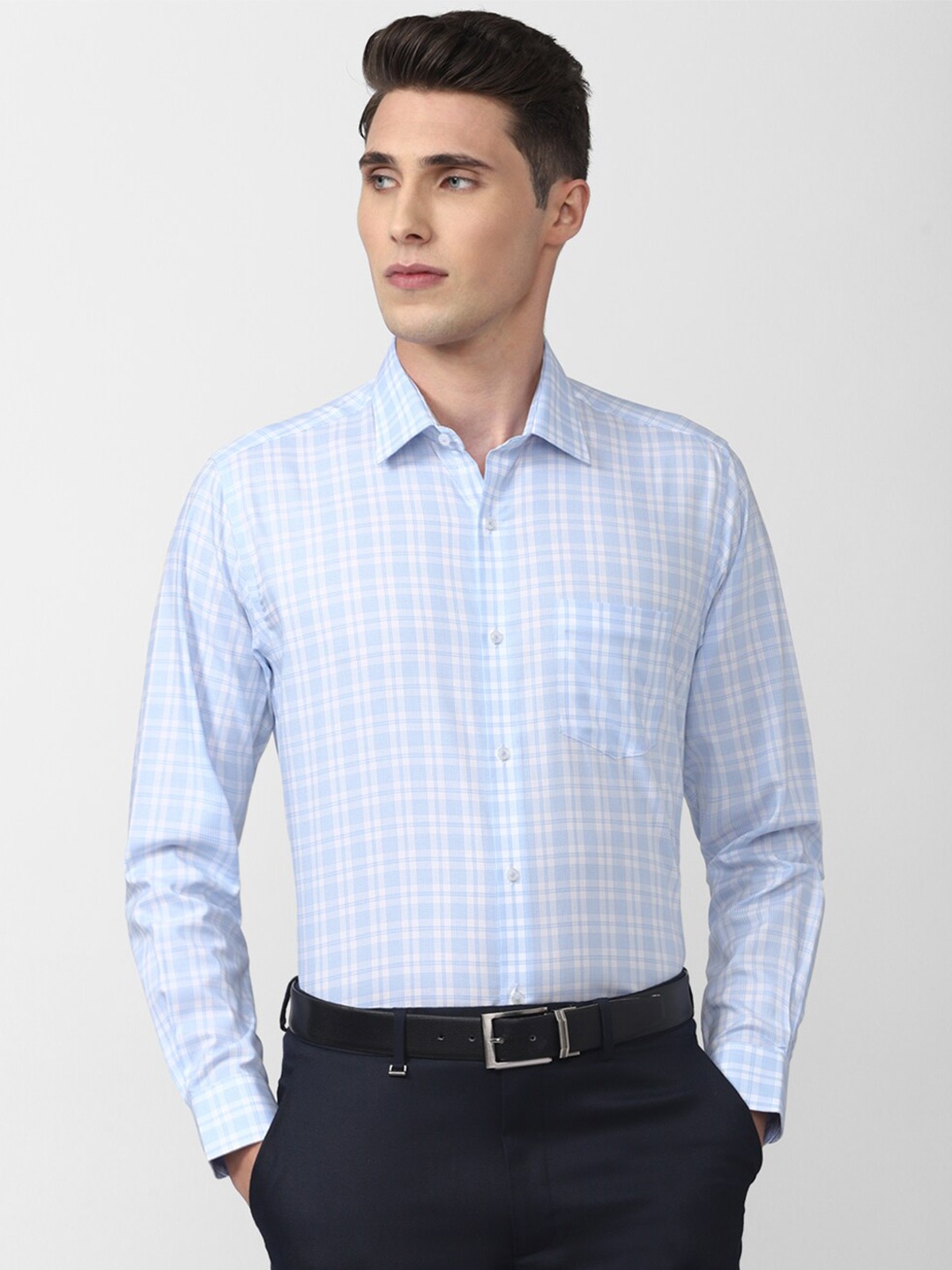 

Van Heusen Durapress Men Checked Pure Cotton Wrinkle Resistant & Easy Care Formal Shirt, Blue