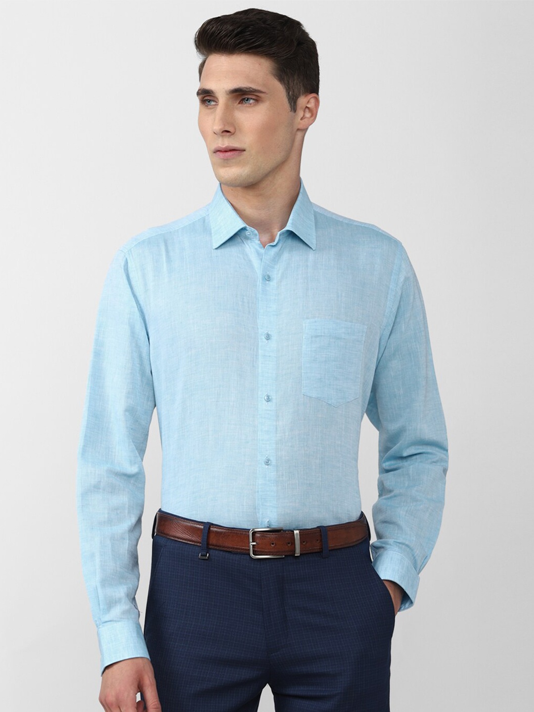 

Van Heusen Men Linen Cotton Formal Shirt, Blue