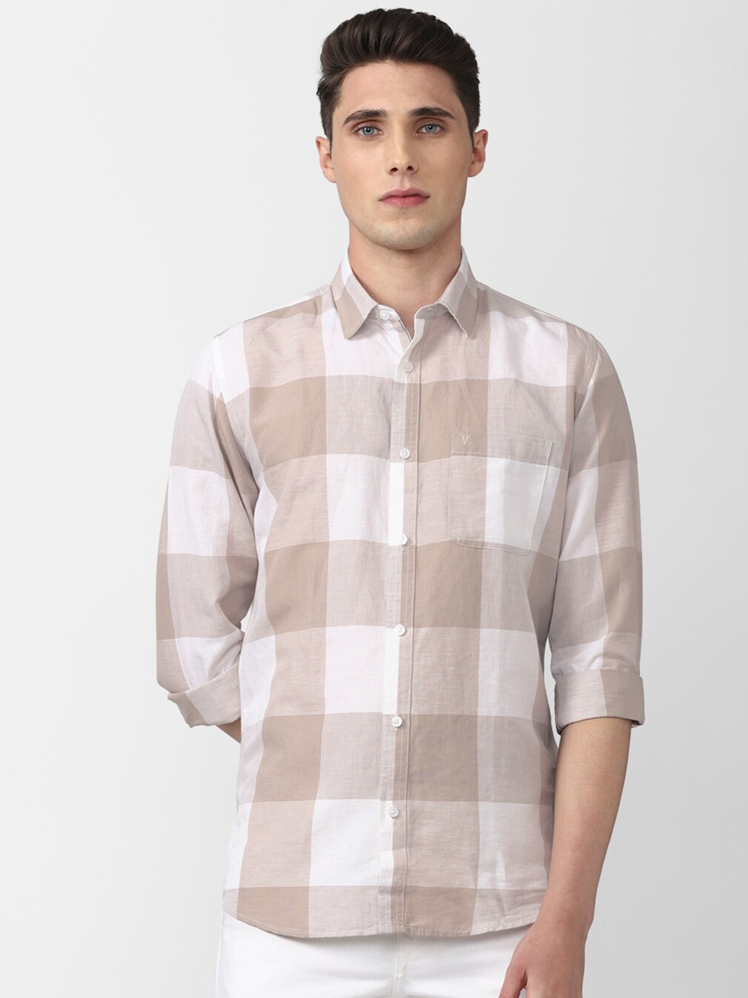 

Van Heusen Sport Men Beige Slim Fit Checked Casual Shirt