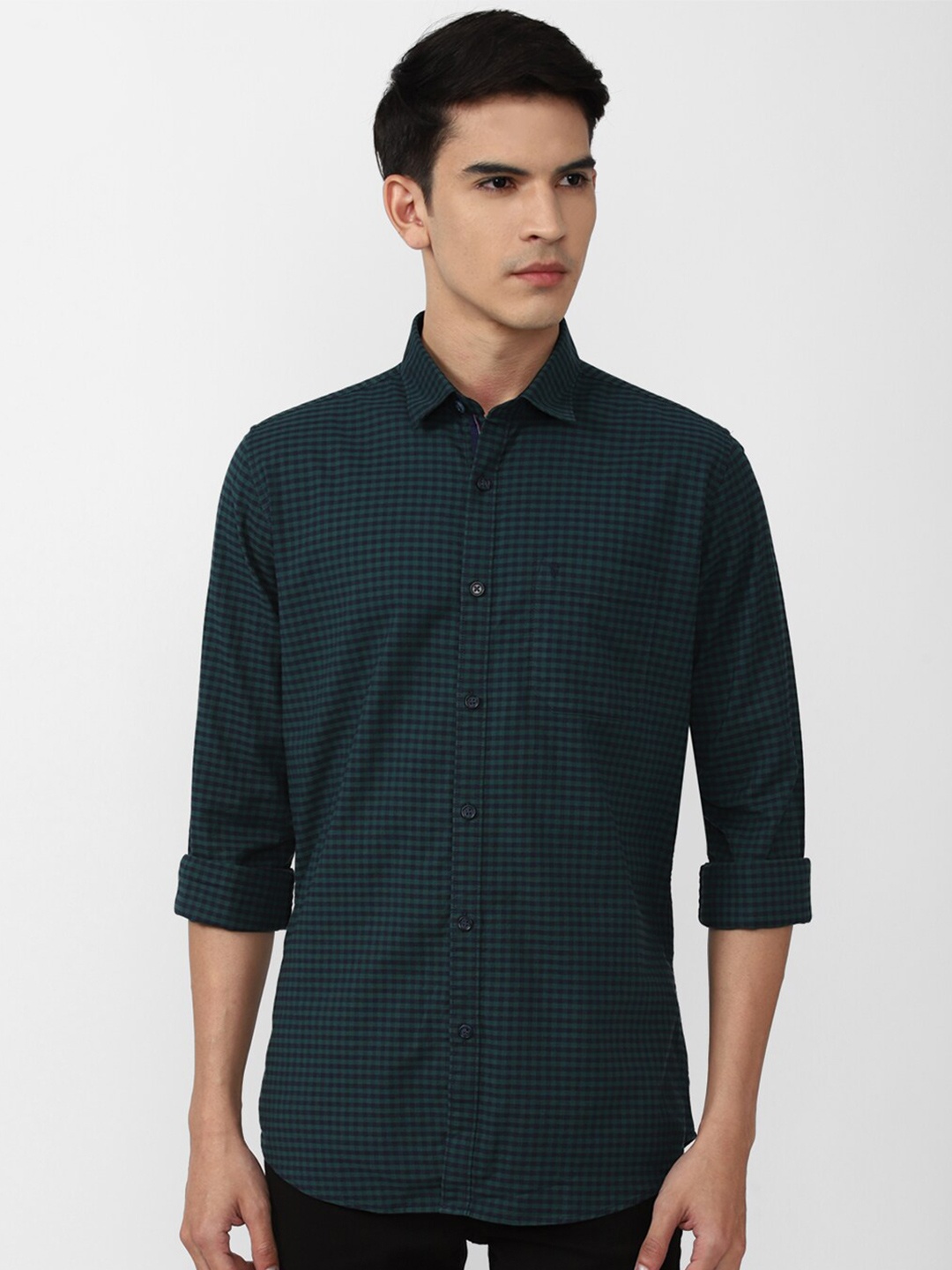 

Van Heusen Sport Men Slim Fit Grid Tattersall Checked Casual Shirt, Navy blue