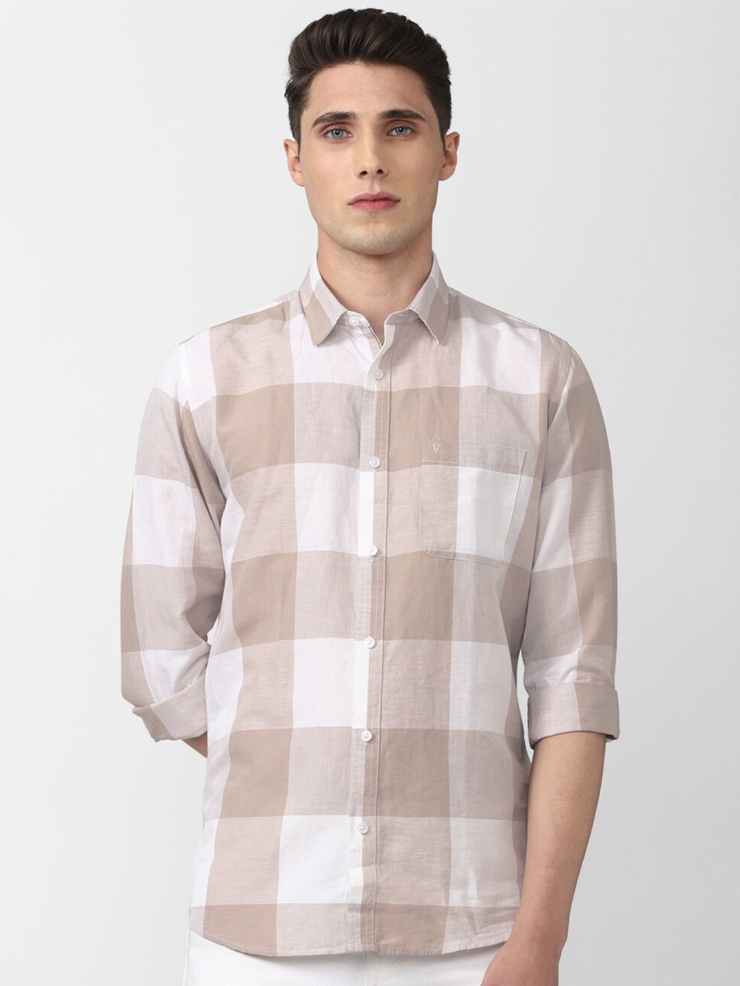 

Van Heusen Sport Men Slim Fit Checked Casual Shirt, Beige