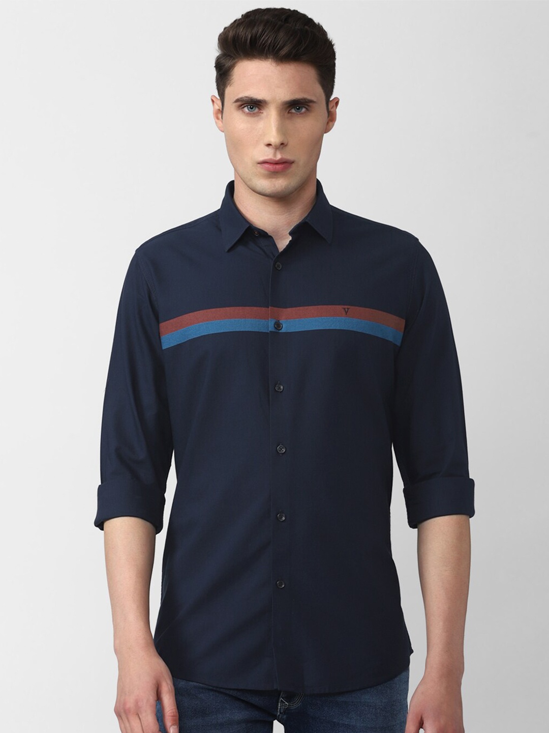 

Van Heusen Sport Men Slim Fit Horizontal Striped Cotton Casual Shirt, Navy blue
