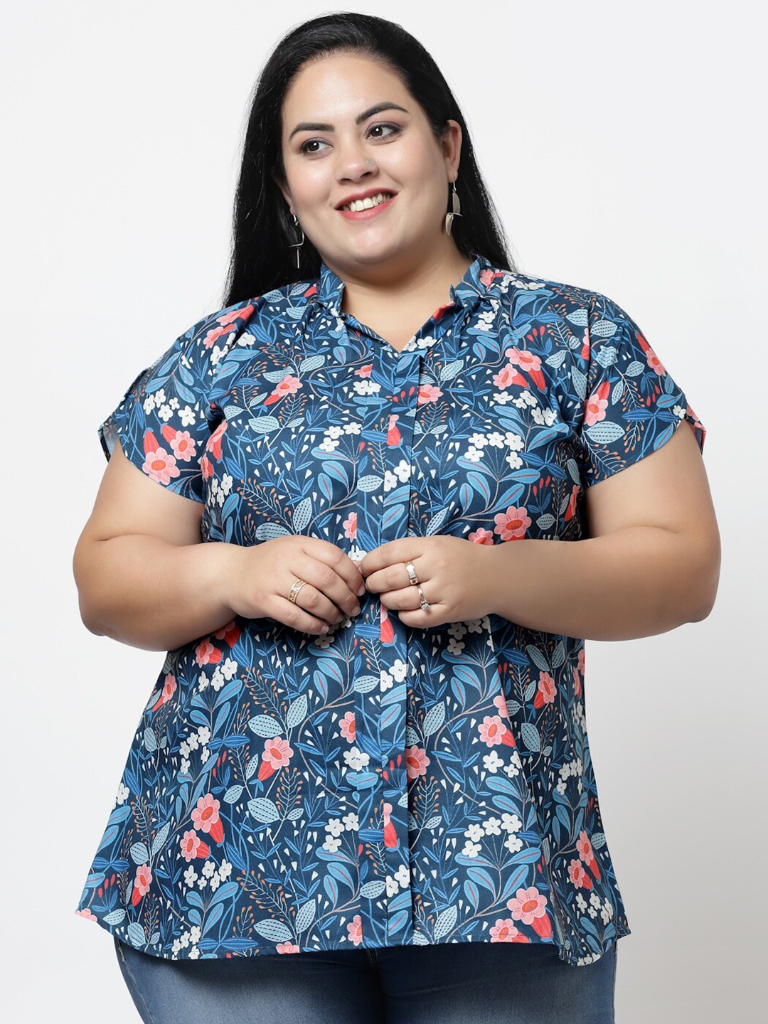 

FAZZN Women Plus Size Floral Printed Shirt Style Top, Multi