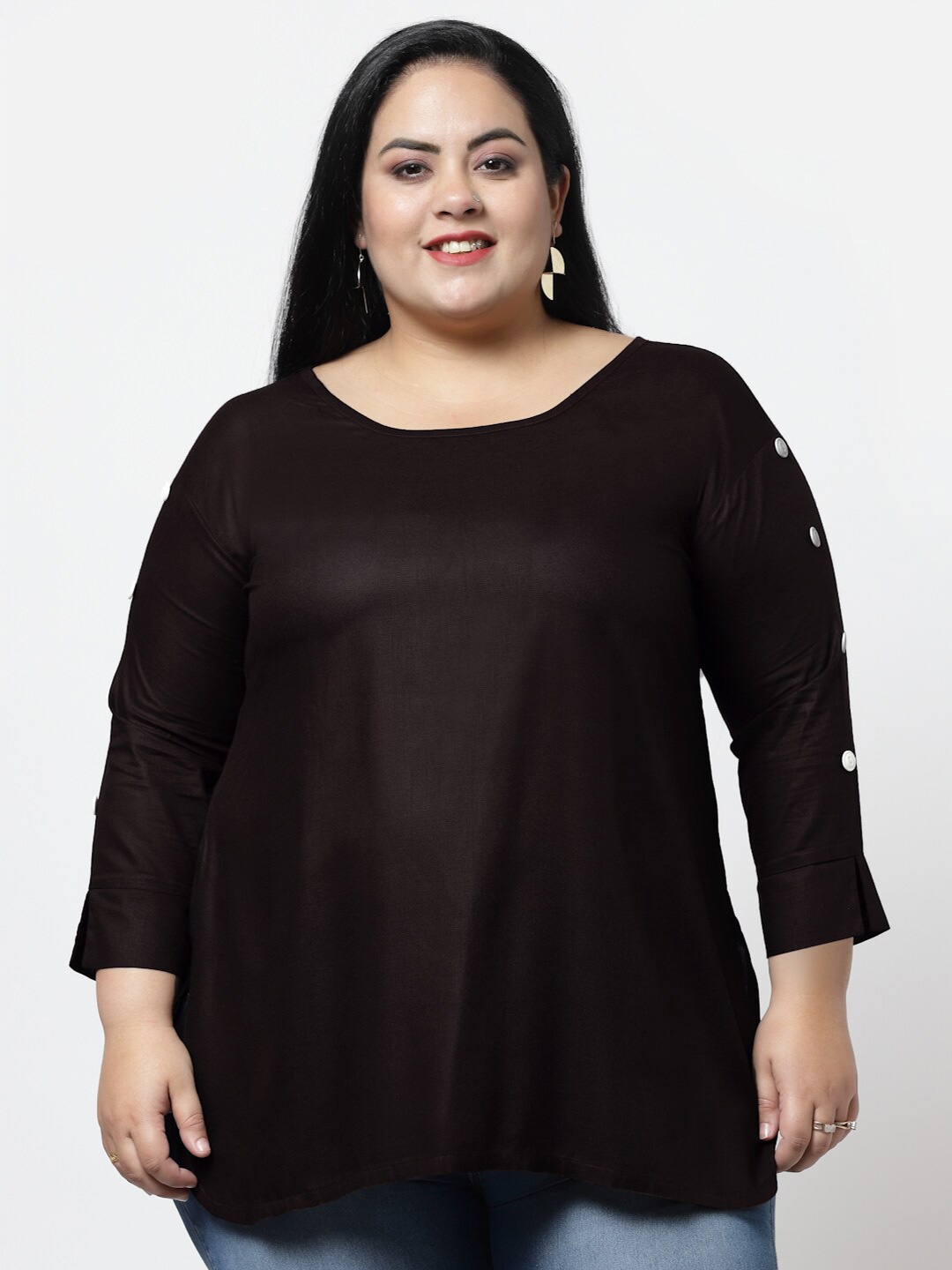 

FAZZN Plus Size Women Black Solid Top