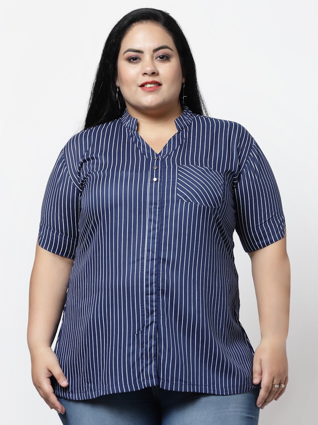

FAZZN Women Plus Size Striped Shirt Style Top, Blue