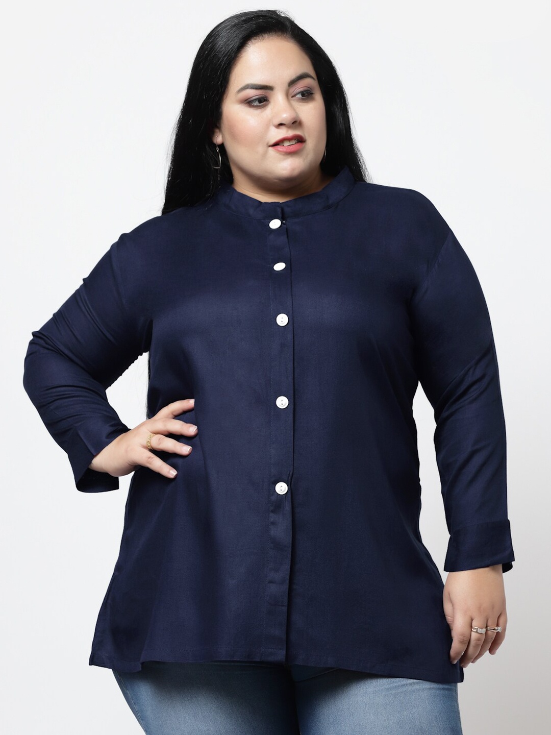 

FAZZN Women Plus Size Solid Shirt Style Top, Blue