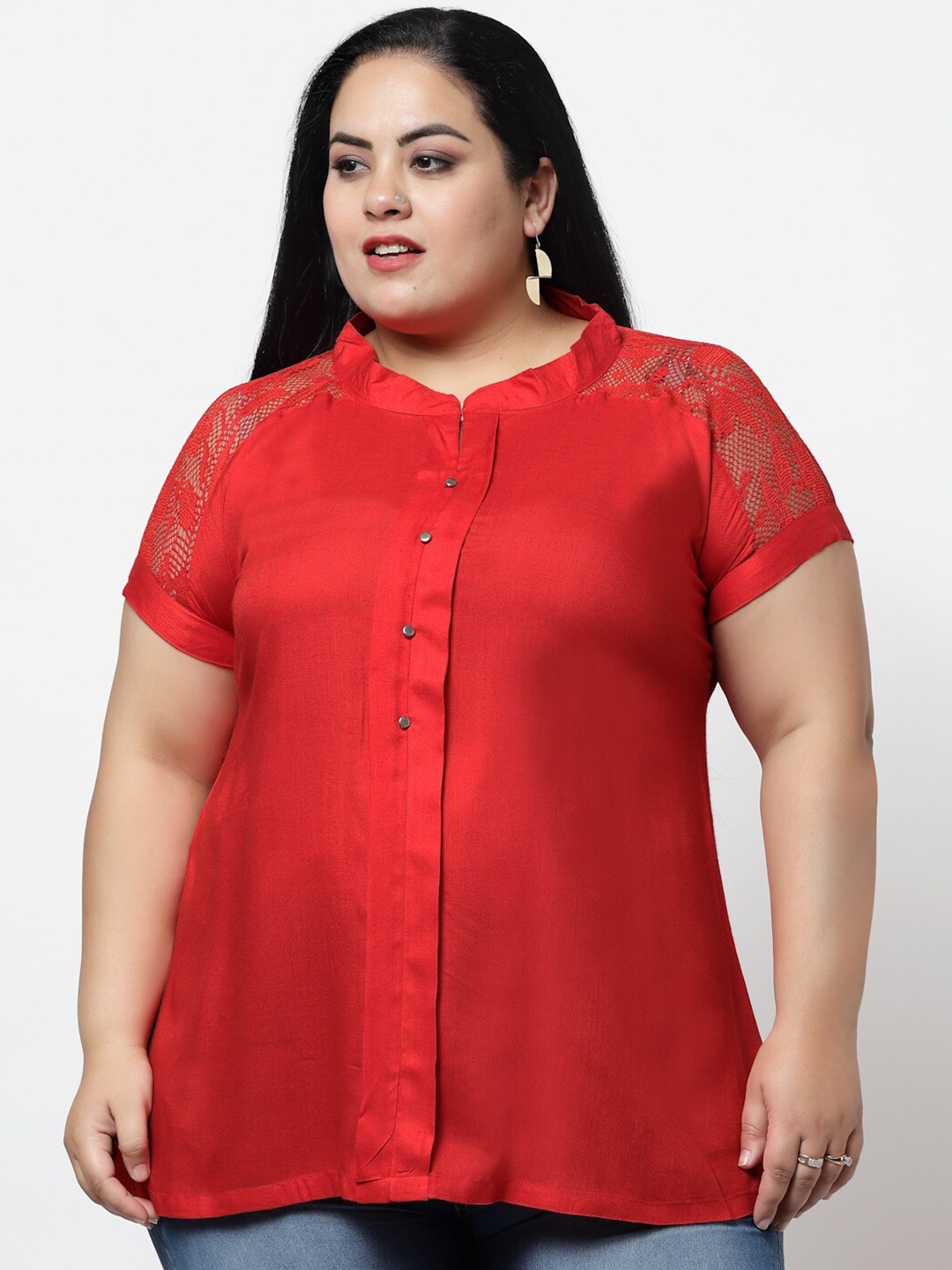 

FAZZN Women Plus Size Solid Shirt Style Top, Red