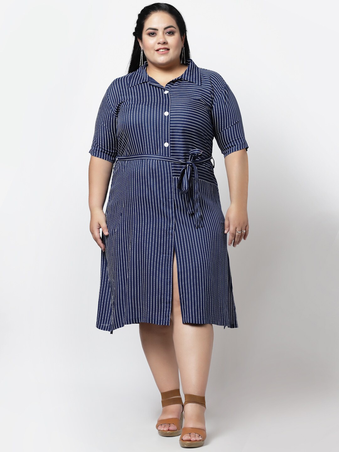 

FAZZN Women Plus Size Rayon Striped Shirt Dress, Blue