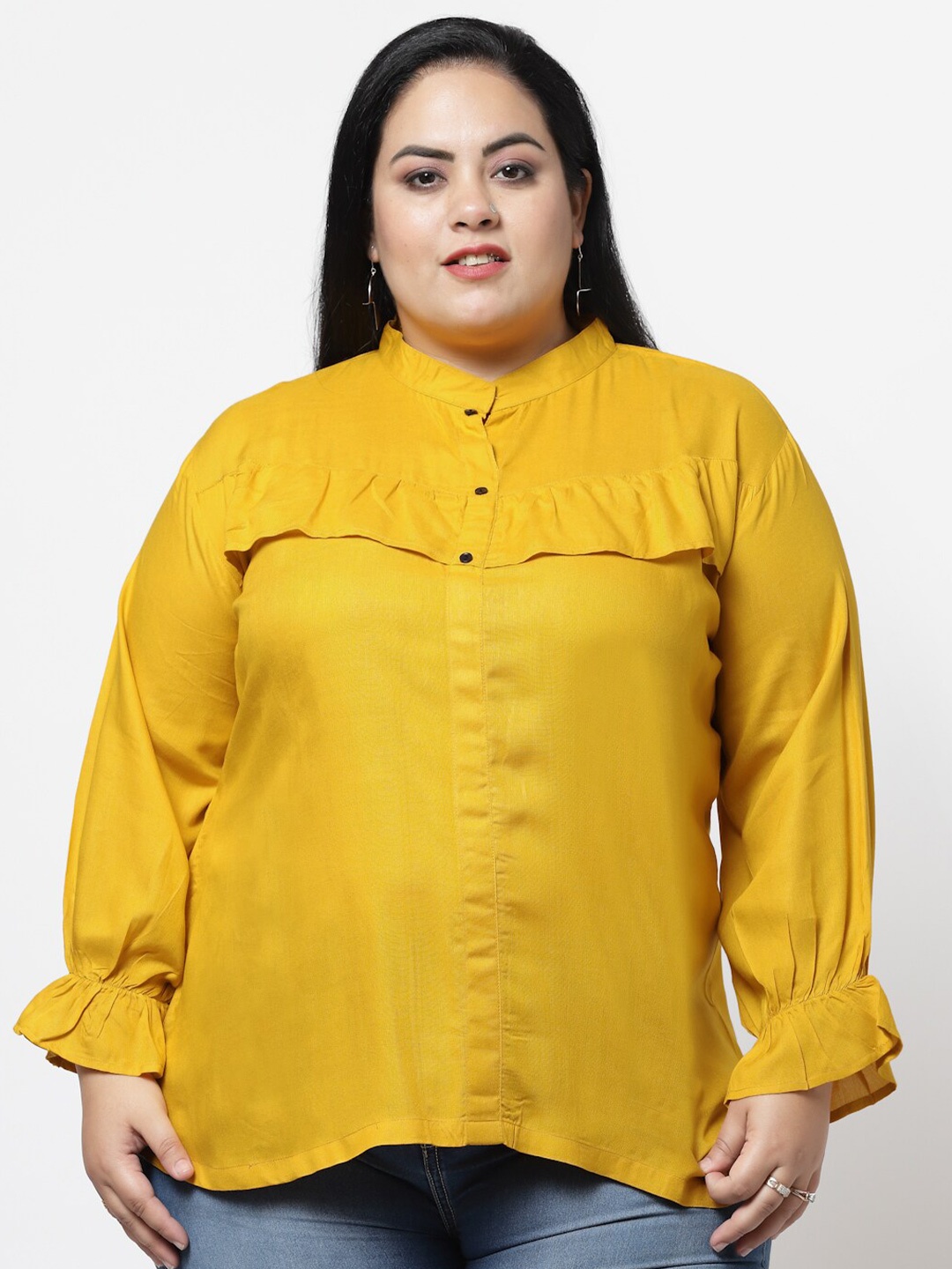 

FAZZN Women Plus Size Solid Shirt Style Top, Yellow