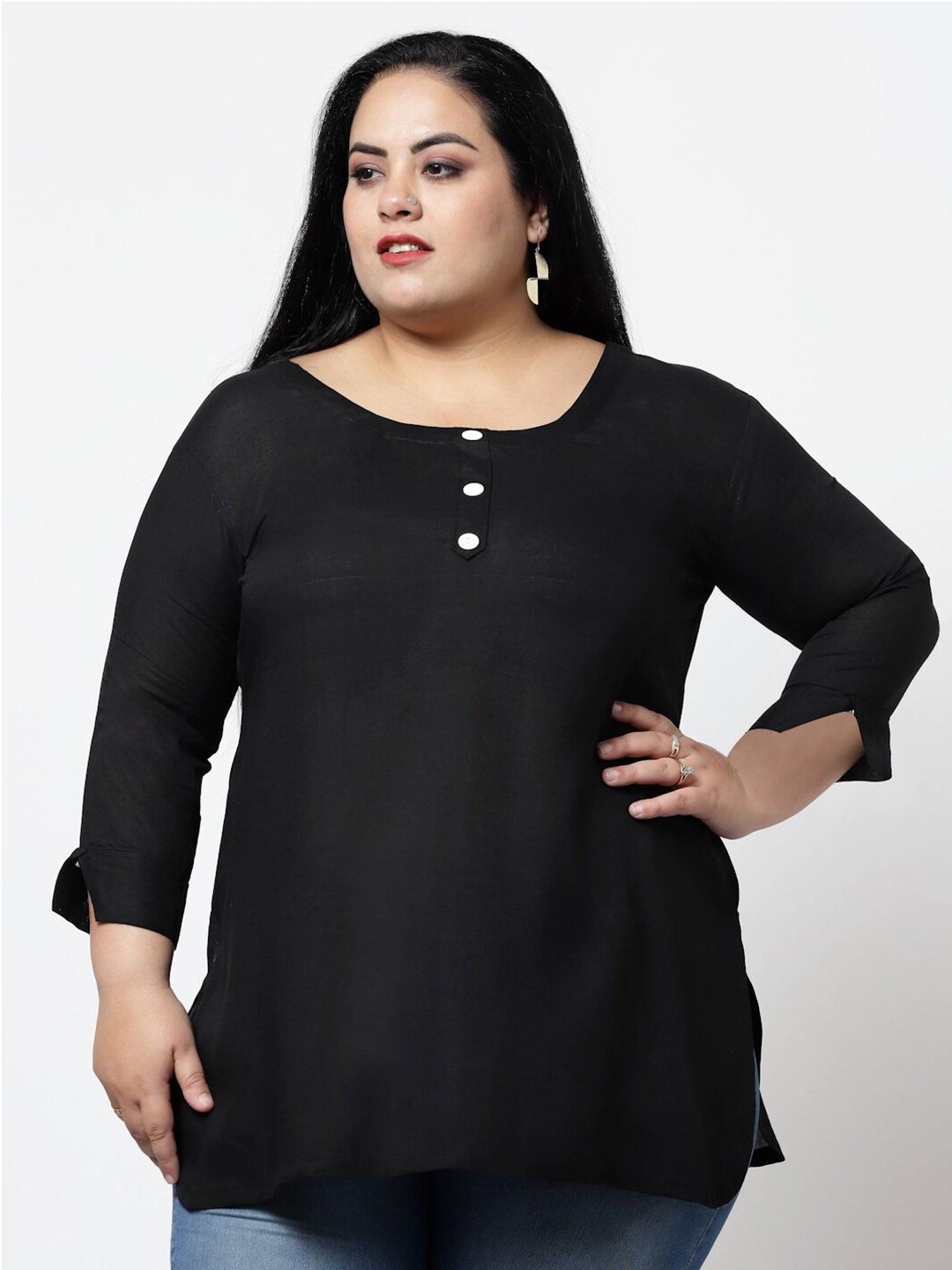 

FAZZN Women Plus Size Black Solid Top