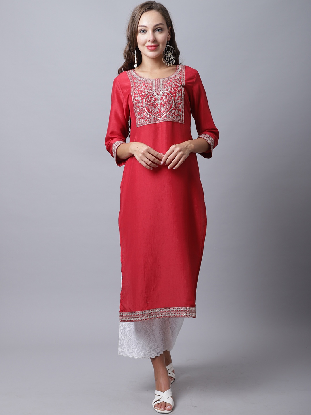 

Rajnandini Women Red Ethnic Motifs Yoke Design Kurta