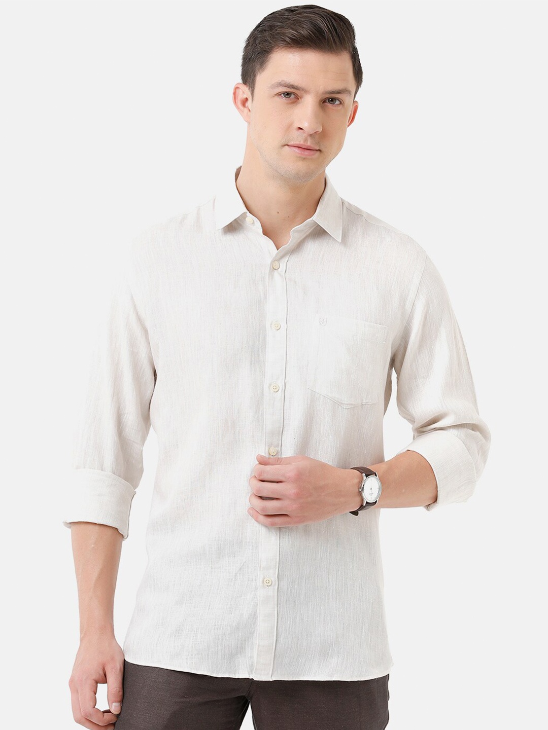 

Linen Club Men Regular Fit Linen Sustainable Casual Shirt, Off white