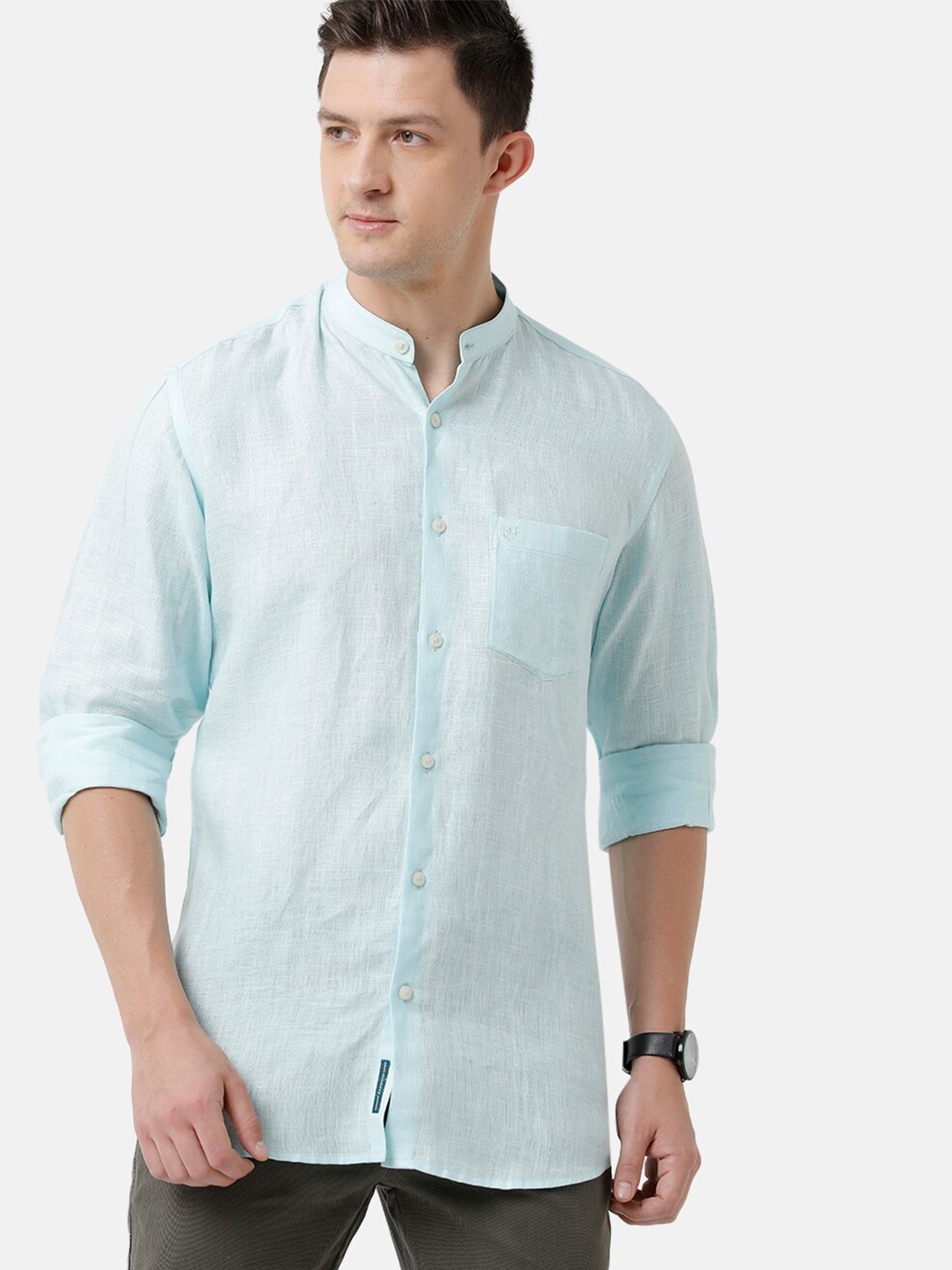 

Linen Club Men Solid Sustainable Casual Regular Fit Linen Shirt, Blue