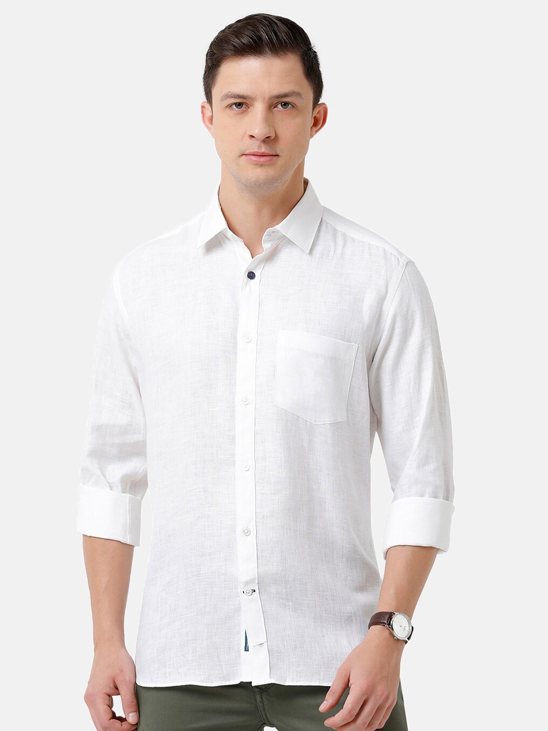 

Linen Club Men White Solid Sustainable Casual Regular Fit Linen Shirt