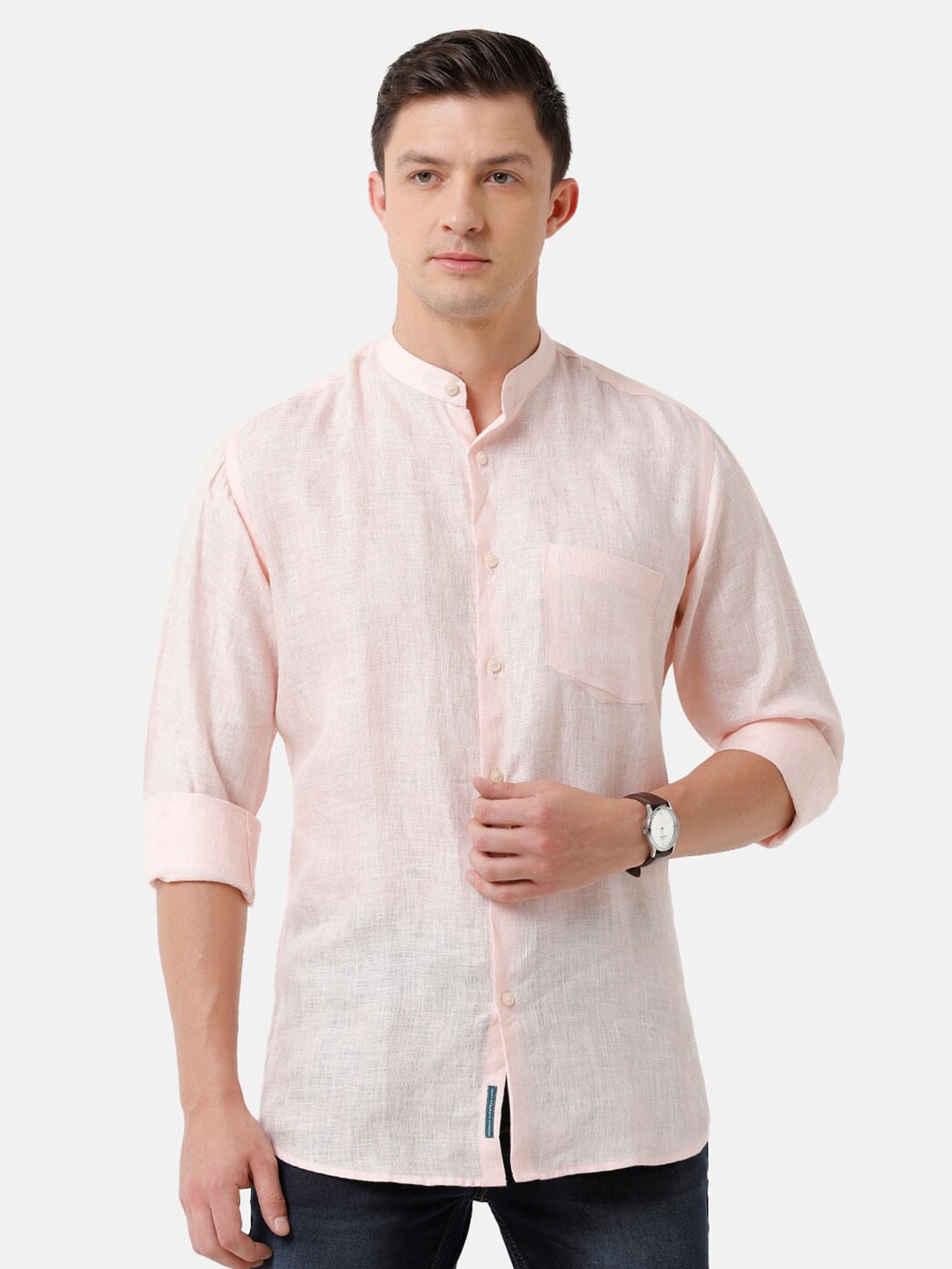 

Linen Club Men Solid Sustainable Casual Regular Fit Linen Shirt, Pink