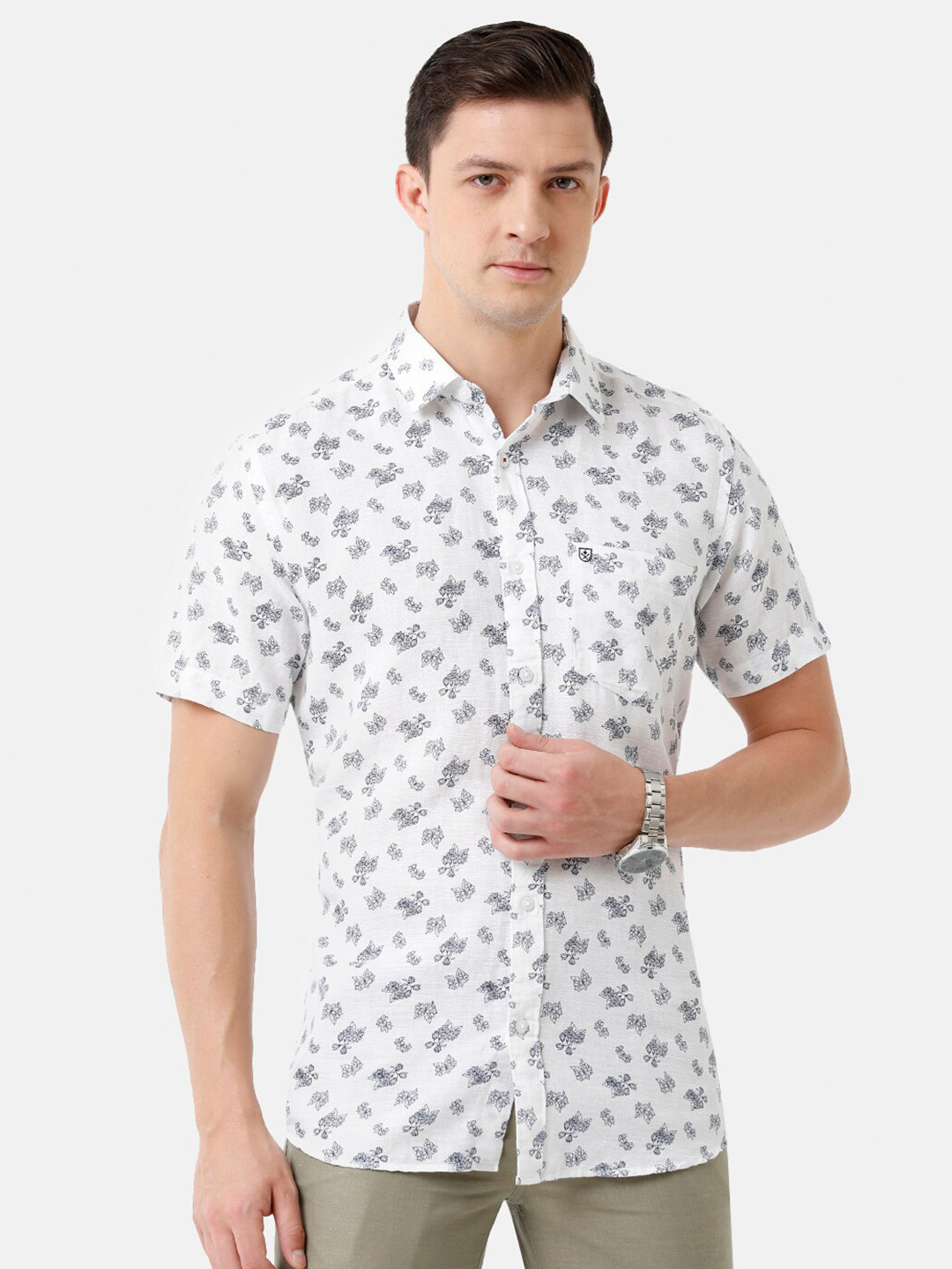 

Linen Club Men Printed Sustainable Casual Regular Fit Linen Shirt, White