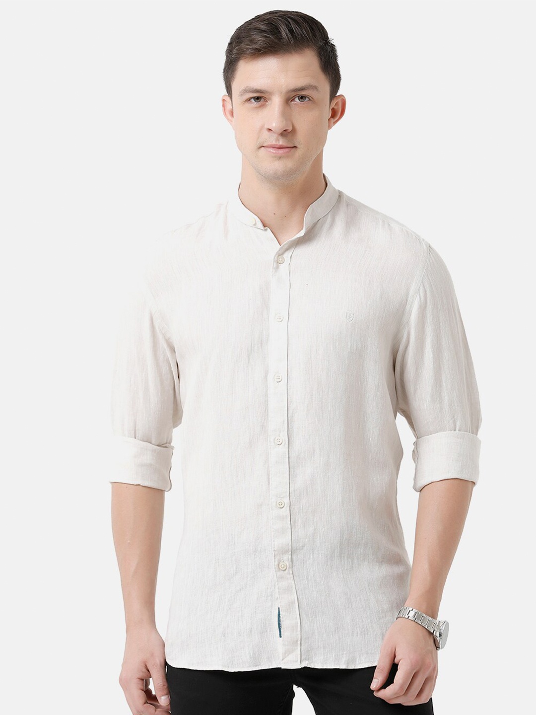 

Linen Club Men Beige Regular Fit Solid Sustainable Casual Linen Shirt