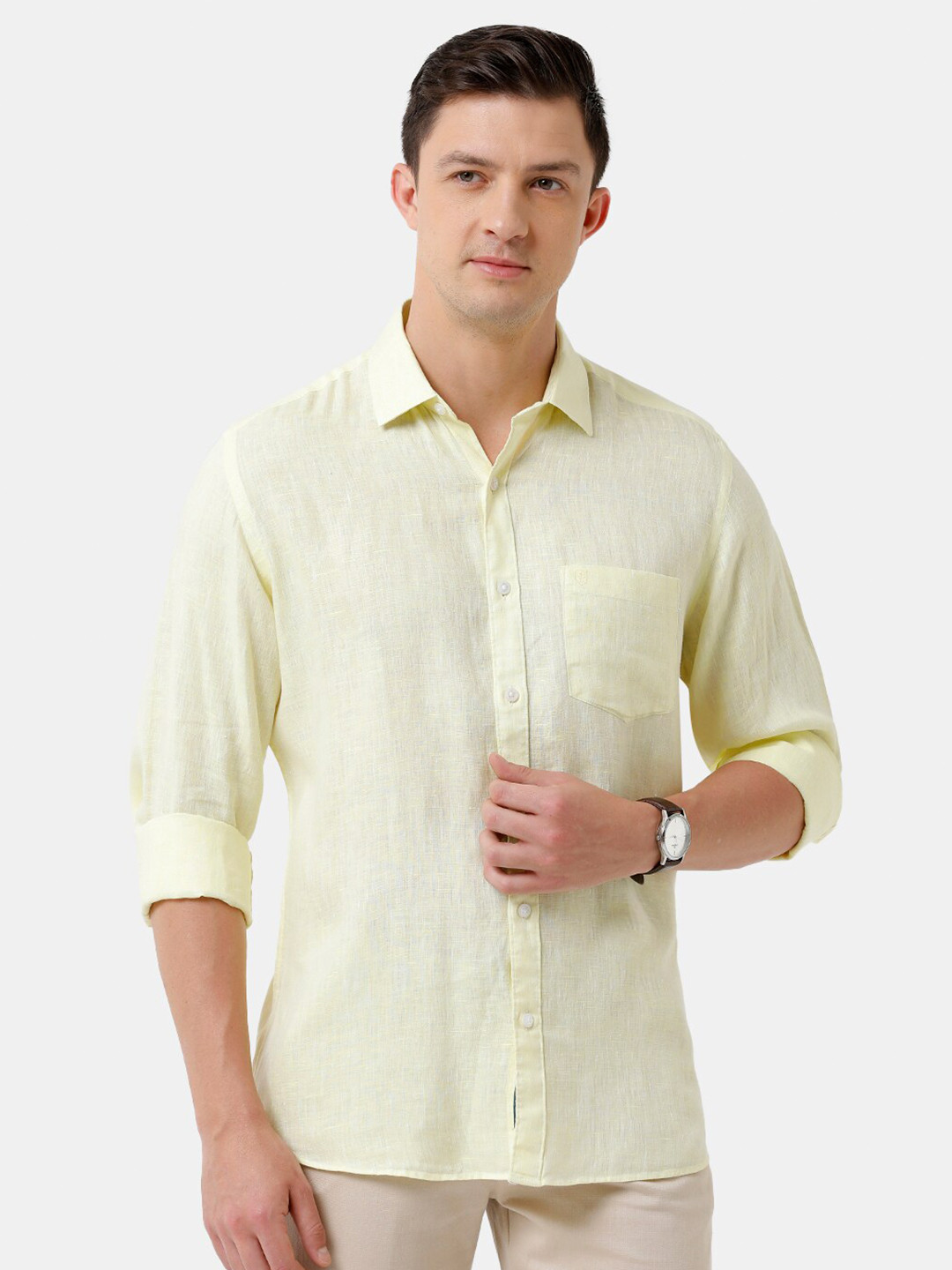 

Linen Club Men Solid Sustainable Casual Regular Fit Linen Shirt, Yellow