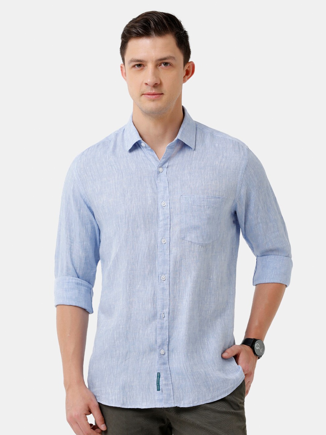 

Linen Club Men Solid Sustainable Casual Regular Fit Linen Shirt, Blue