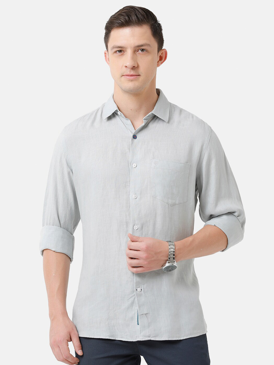 

Linen Club Men Solid Casual Regular Fit Linen Shirt, Grey